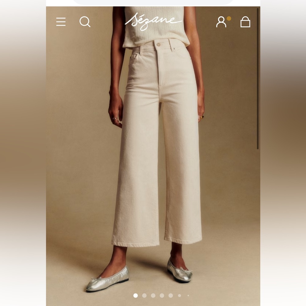 SEZANE LE CROP MOTTLED ECRU size 36 high rise wide leg denim